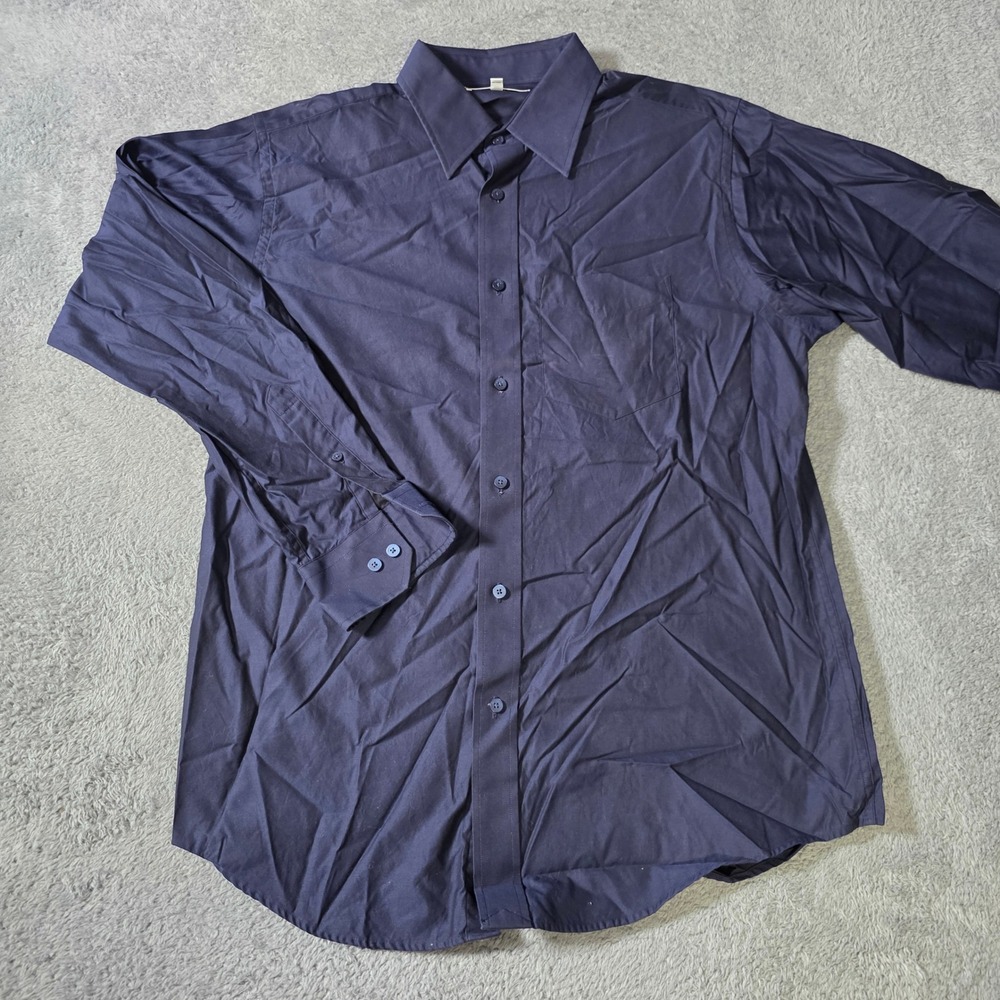Murano Collezione Mens L Button Down Shirt Navy Blue Long Sleeve‎ Cotton Pocket